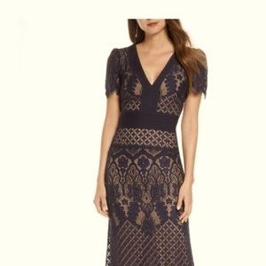 Tadashi Shoji Navy Dress never worn.  Event cancelled due to COVID